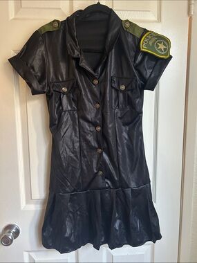 Police Costume button up Faux Leather Short Sleeve Shirt Dress